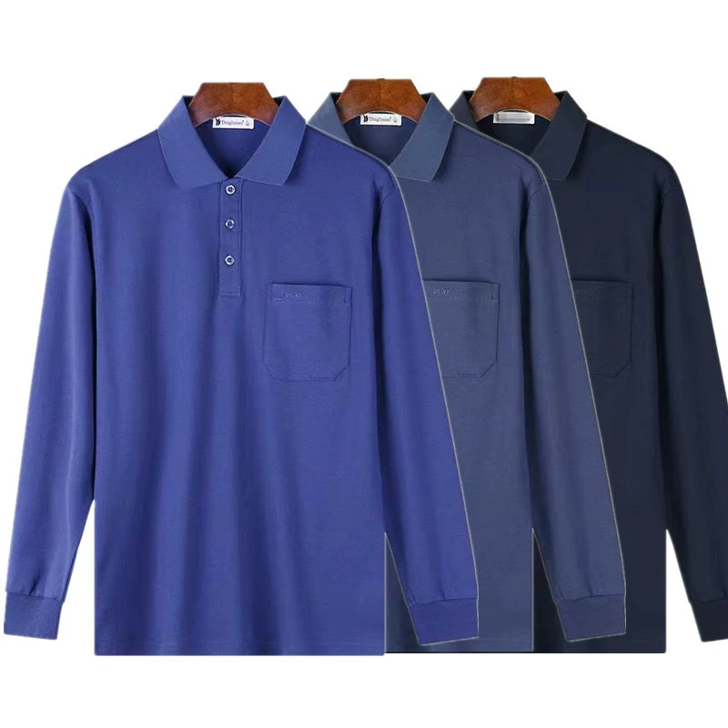 Осенняя одежда Свободная футболка для папы с длинными рукавами Мужская весенне-Летняя мужская Базовая рубашка с лацканами для мужчин среднего и пожилого возраста