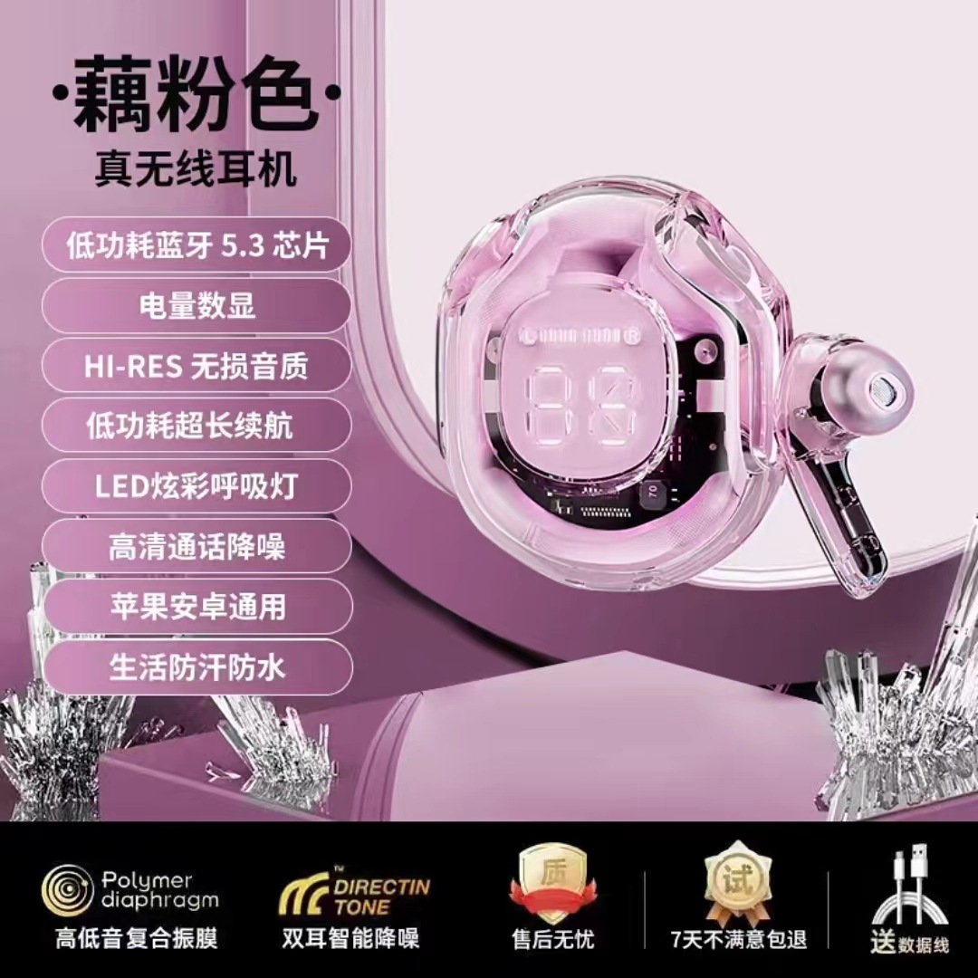 Ventas transfronterizas transparentes visualización digital auriculares Bluetooth inalámbricos TWS tipo de auriculares en el oído cápsula espacial transparente