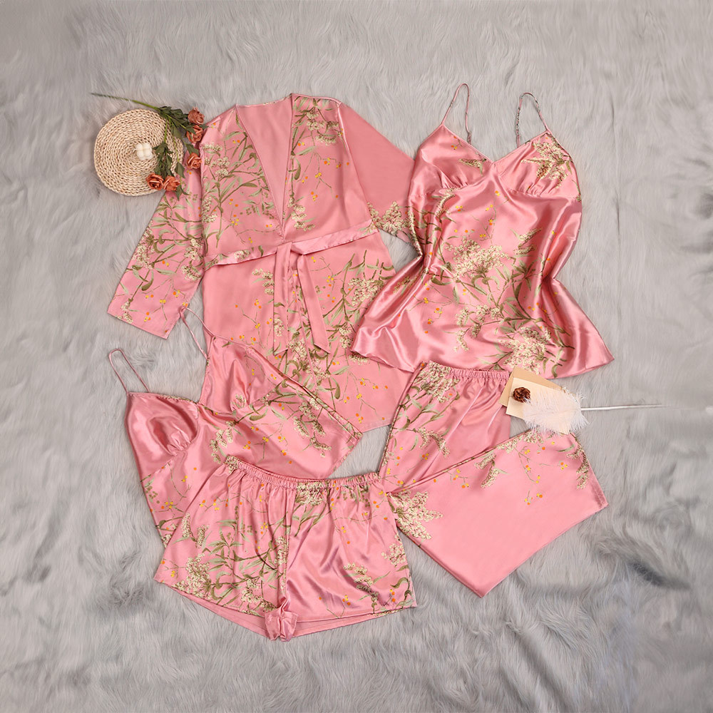 Cinco piezas Yaoting nuevo pijama de tamaño grande mujer delgada impresión pijama de cabina pantalones cortos ropa para el hogar 22064