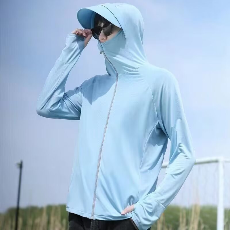 Summer sun protection clothing men's 2024 new solid color Thin Ice Silk breathable sun protection clothing outdoor fishing coat fashion