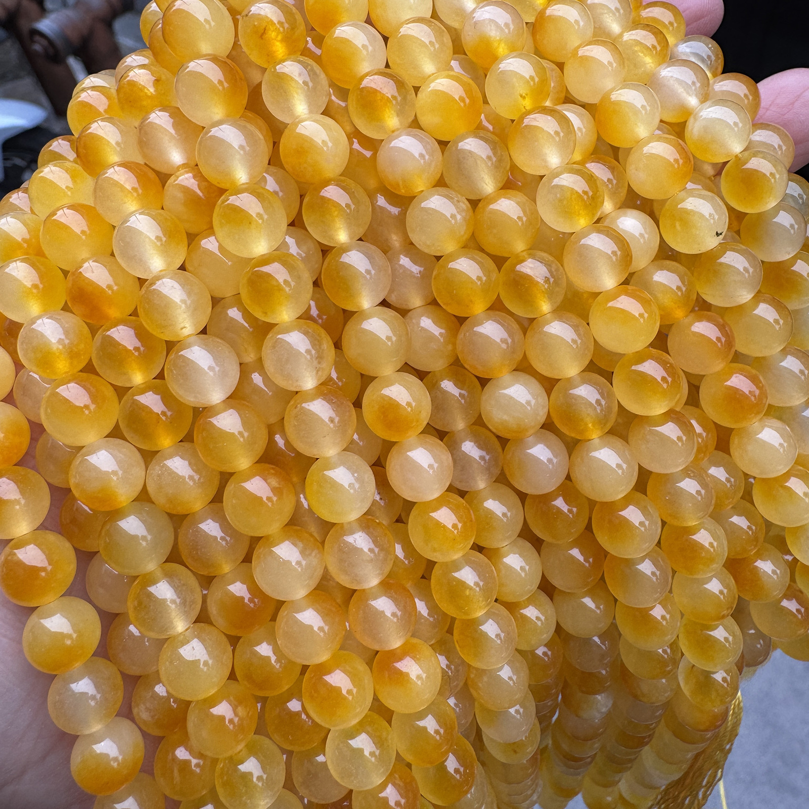yellow round beads jade