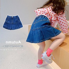 Duoya children's clothing girls stretch denim pleated skirt 2022 spring new fashionable baby blue skirt