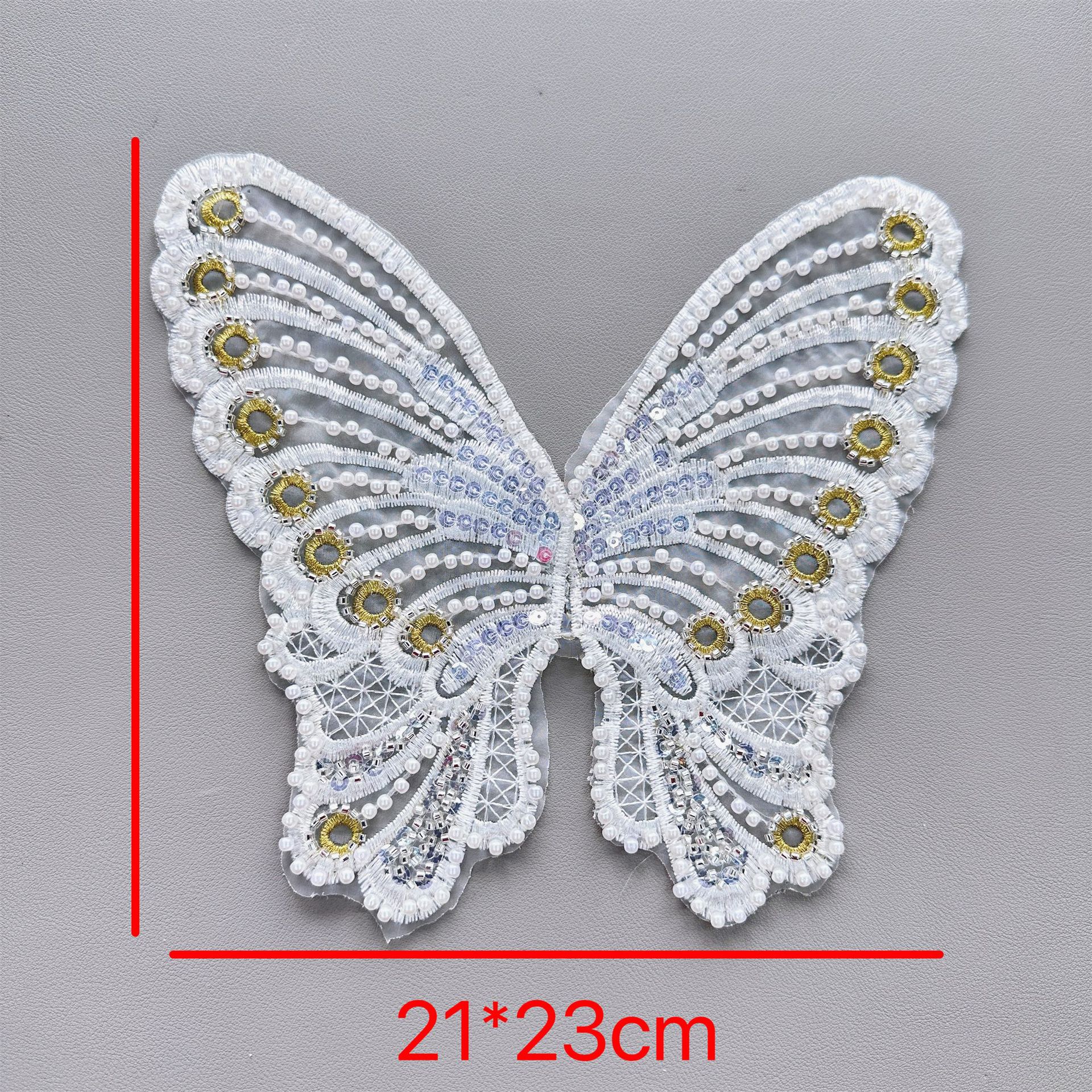 Venta caliente malla de cuentas bordado lentejuelas grandes pegatinas de tela de mariposa vestido de novia vestido accesorios de ropa de bricolaje apliques