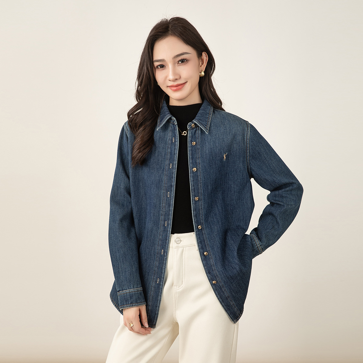 牛仔衬衫外套女秋冬加绒加厚2025新款休闲宽松复古叠穿上衣