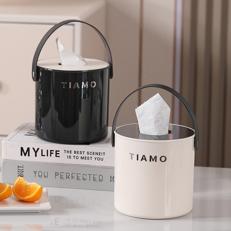 轻奢手提卧室纸桶高颜值奶油风抽纸桶客厅桌面圆筒卷纸纸巾盒收纳