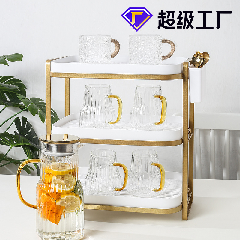 多层杯架可拆卸沥水盘桌面置物架厨房整理架餐具勺子收纳架批发