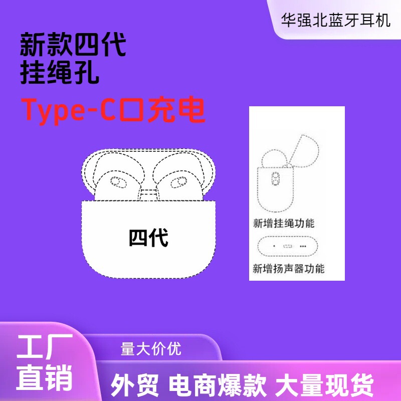 Huaqiangbei Bluetooth ヘッドセット Air 第 4 世代/第 5 世代のストラップモデルは、Apple ワイヤレス ヘッドセット Type-C ポート充電に適しています|undefined
