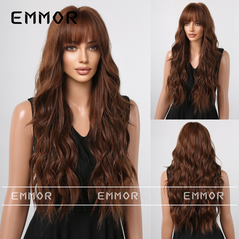 Peluca de color claro con flequillo Marrón Gradiente oro cubierta de la cabeza completa grupo de mujeres cos gran ola de moda europea y americana cabello natural