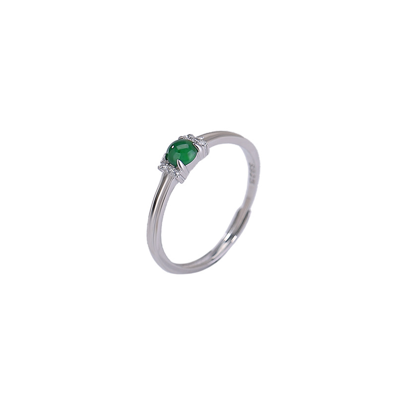 Nhẫn bạc S925 đính đá ngọc nước xanh dạng hạt tròn mở điều chỉnh — Mẫu ngọc nước xanh