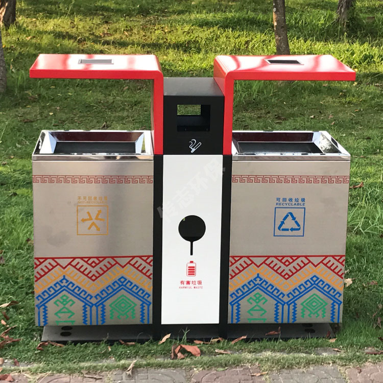 景区户外分类单桶不锈钢垃圾桶厂家果皮箱UV打印高档别墅区
