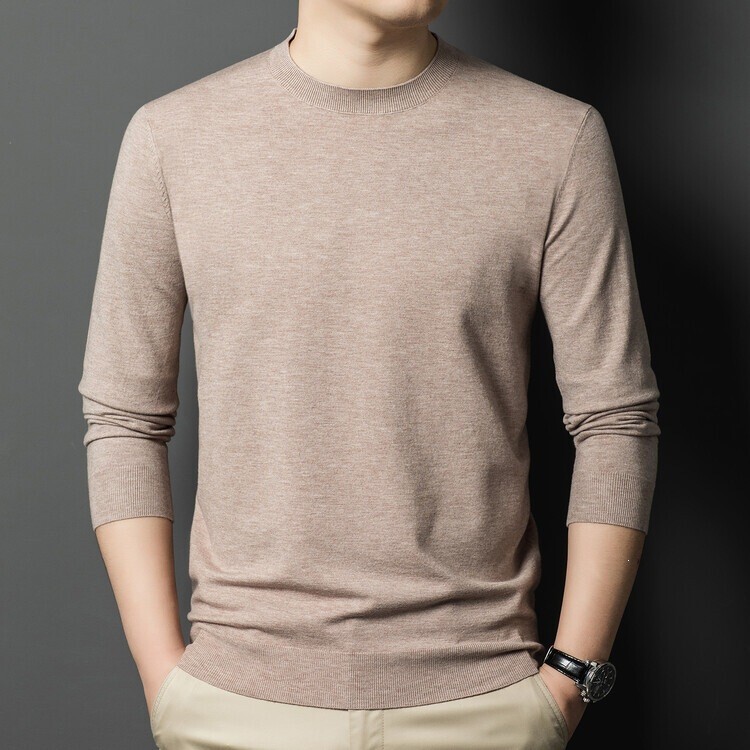 300G Wool Blend Long Sleeve Knit Sweater for Men, Autumn and Winter Casual Light Luxury Men's Wool Sweater