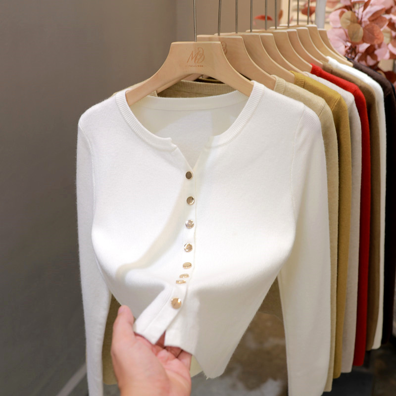 睛雅服饰洋气修身显瘦针织衫女2025新款春秋气质别致V领长袖开衫|undefined