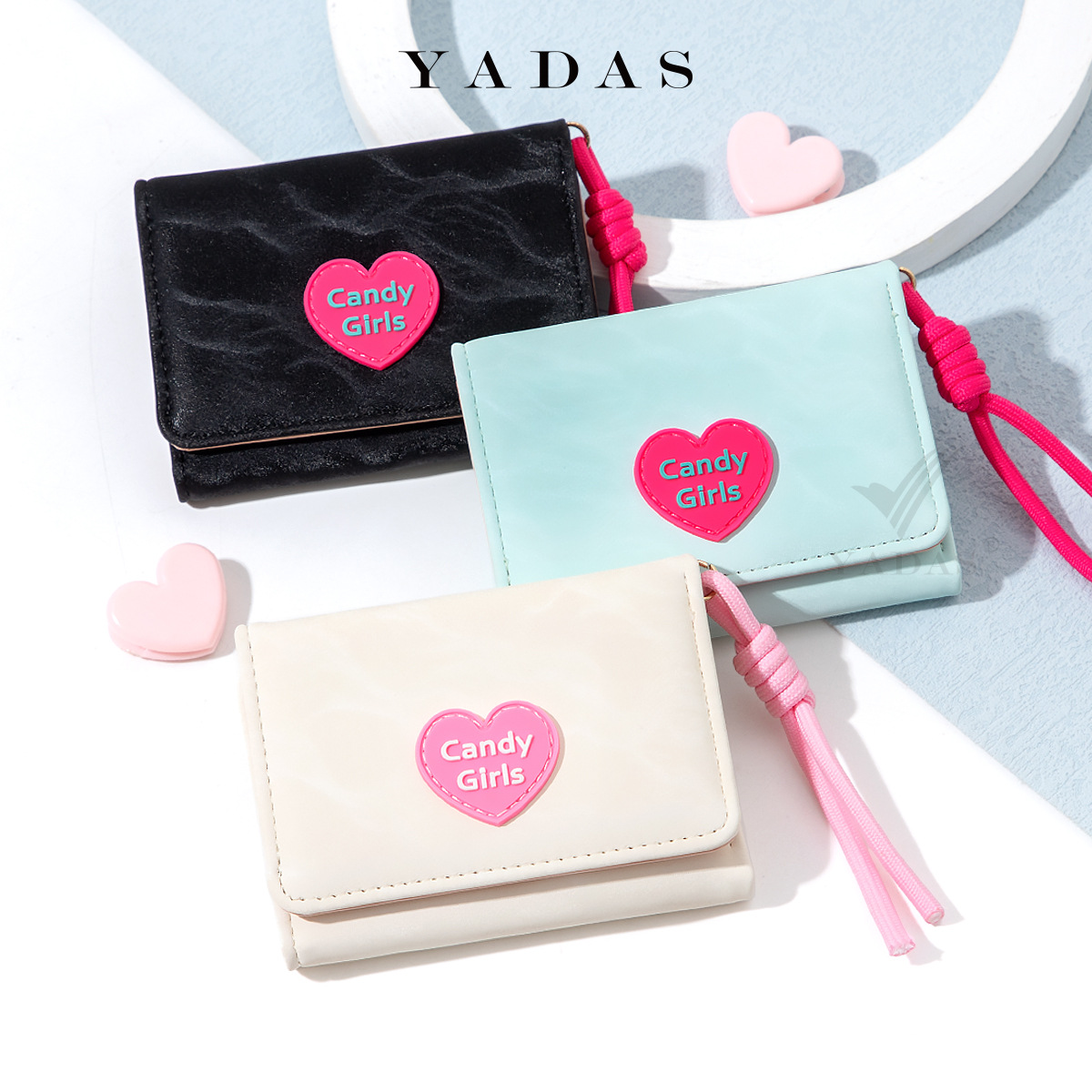 Cartera de cuerda ~ coreana INS amor caramelo billetera de mujer simple corta billetera de mujer al por mayor 30% descuento estudiantes