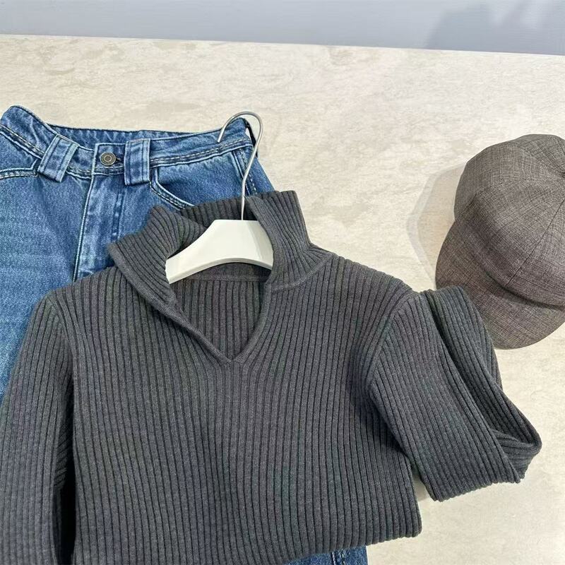 Custom-Made Korean-Style Ribbed Slimming Knit Sweater for Women, Autumn and Winter 2025, Casual Stretchy Long-Sleeve Top Custom-Made Korean-Style Ribbed Slimming Knit Sweater for Women, Autumn and Winter 2025, Casual Stretchy Long-Sleeve Top