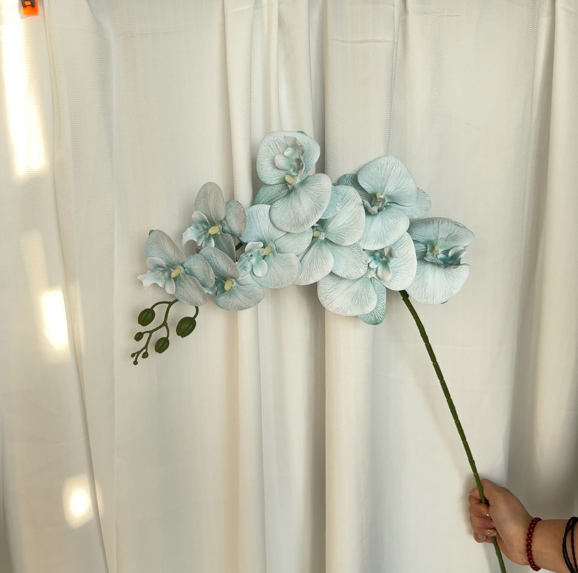 9-cabeza película Phalaenopsis flor artificial salón comedor Mesa alta rama piso decoración flor falsa Boda boda arreglo de flores