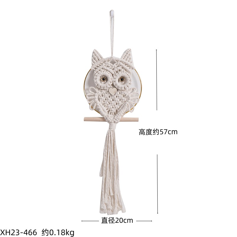 Cuerdas de algodón tejidas a mano búho colgante creativo tapices de estilo bohemio decoración de pared colgante de puerta de entrada