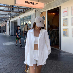 NEVA HU 苎麻衬衫三件套装女慵懒松弛感宽松长袖衬衣阔腿短裤长裤