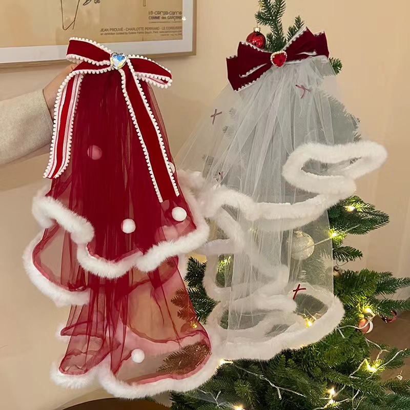 El otoño y el Invierno de Navidad velo terciopelo rojo arco blanco fiesta fotos accesorios para el cabello escapar princesa tocado