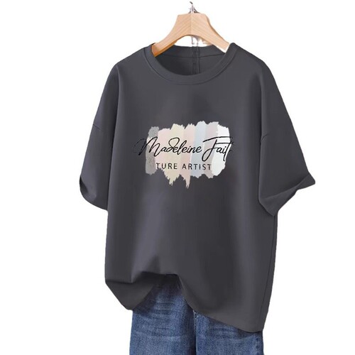 High-quality 100% pure cotton women's short sleeve t-shirt summer casual stylish commuting plus-size tummy cover stylish top