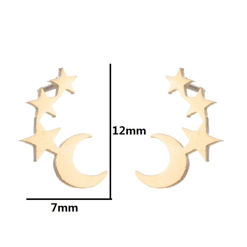 316 Stainless Steel Ear Needle Material 18K Gold, Real Gold Plated Plating Material PVD Coated 18K Gold Real Gold Plated Star Moon 304 Stainless Steel Simple Style Waterproof Non Tarnish Ear Studs