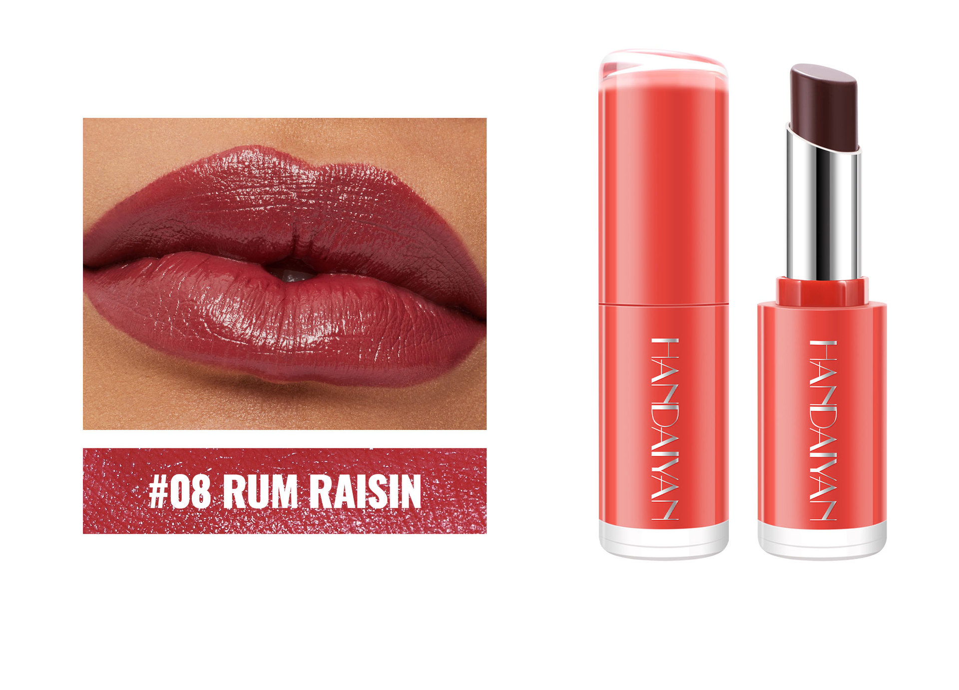 Cross-border waterproof and moisturizing Lipstick HANDAIYAN velvet lipstick enhances complexion. 8-color natural moisturizing lipstick in stock undefined