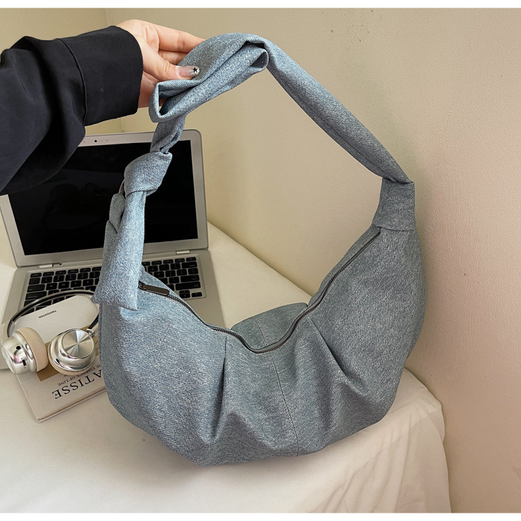 Niche design denim bag for women 2025, large capacity, casual and versatile, single-shoulder crossbody dumpling bag, fashionable underarm bag undefined