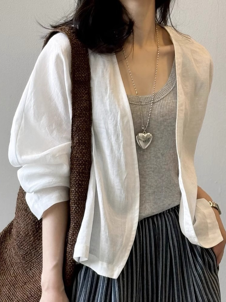 Basic Houxe/Baijiahao retro ramie 100% white sunscreen shirt for…