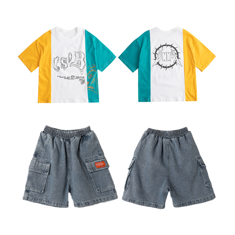 Flower boy costume hip-hop style, set, summer children's T-shirt 5