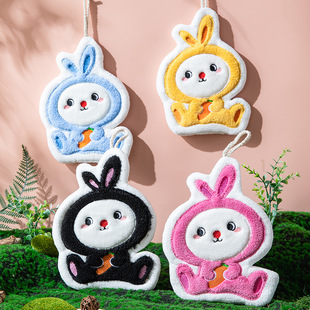 New Cartoon Cute Rabbit Coral Fleece Hanging Three-layer Thickened Hand Towel Children's Kitchen Towel Handkerchief