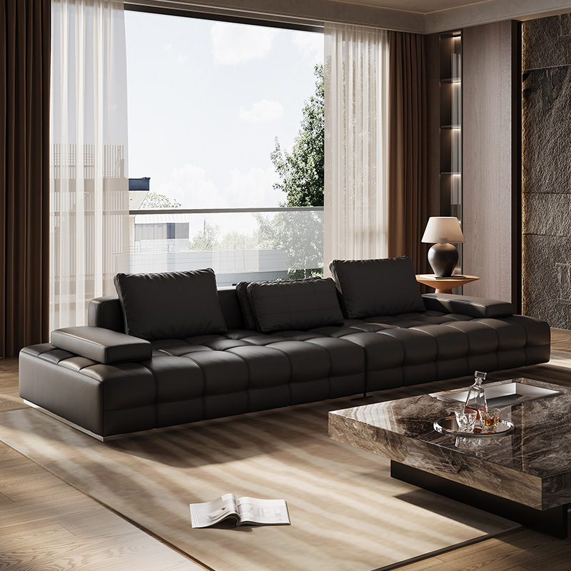 Italian Minimalist Genuine Leather Sofa | Living Room Sofa | Luxury Leather Sofa | Straight-Row Multi-Seat Internet-Famous Lawrence Sofa