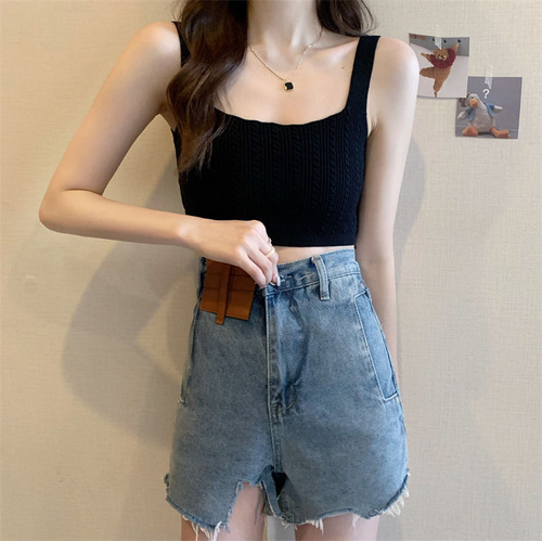 Sweater knitted camisole women's  autumn slim fit inner wear layered short outer wear short tops for women