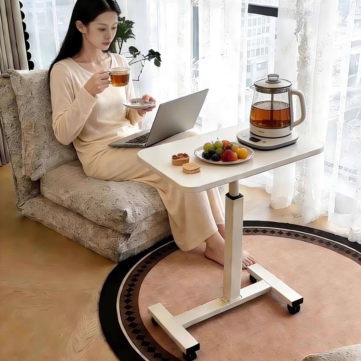 Mesa de té de balcón móvil elevable mesa de té de pequeño tipo de casa simple y moderna mesa de computadora plegable