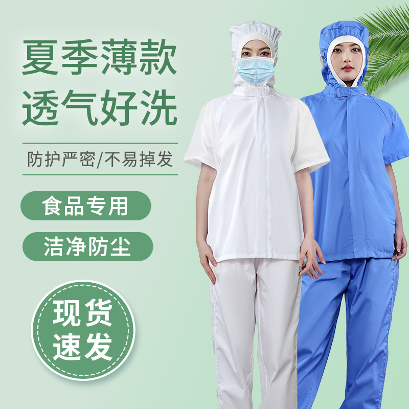 夏季透气工作服薄款连帽短袖食品厂工装 医药实验参观专用洁净服
