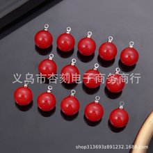 高亮红色圆珠吊坠 喜庆大红坠子diy手工材料项链耳环饰品配件批发