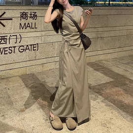 法式连衣裙女夏季2026新款气质显瘦小个子梨型身材两件套中长裙子