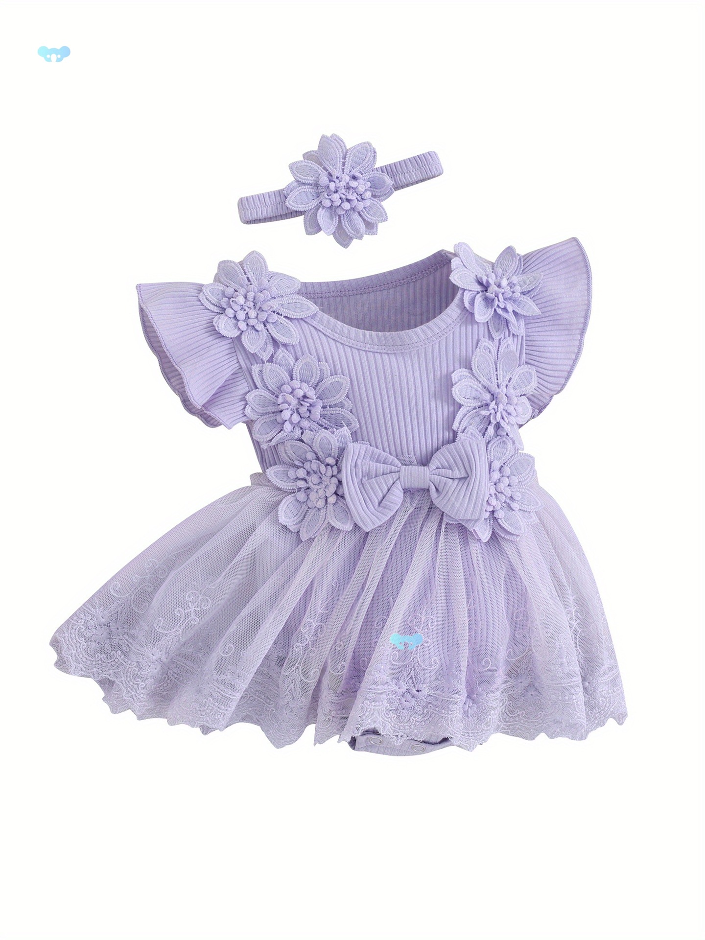 Baby Girl 2pcs Outfits Mesh Lace Patchwork Ruffle Romper transfronterizo