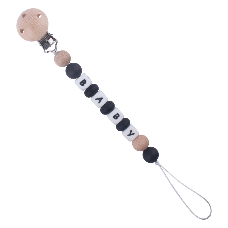 Suministros para bebés Beech chupete clip calmante bebé silicona DIY nombre mordedura molar chupete cadena anti-caída de la cadena