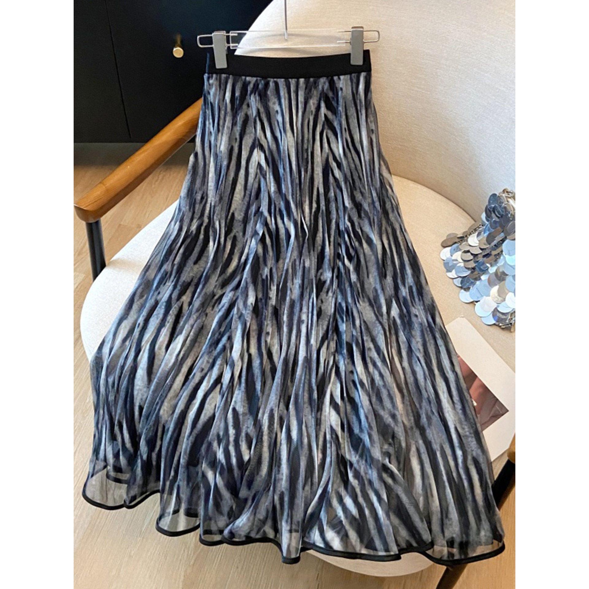 Black sfumato mesh skirt for women summer 2026 new pleated chiffon…