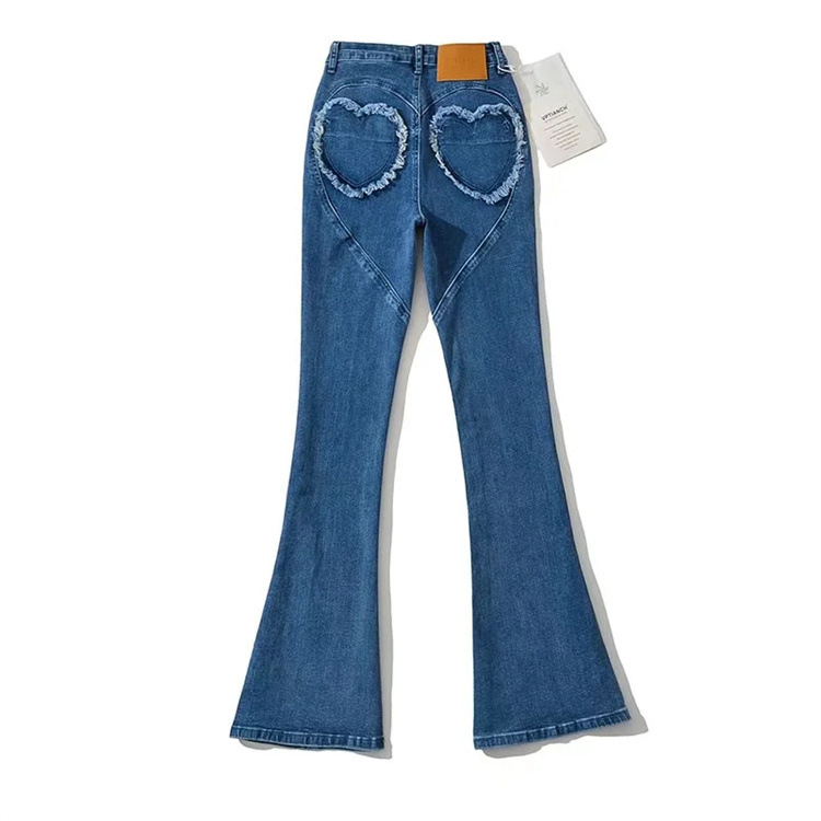 love shaped raw edge high waist slim flared jeans NSFH130566