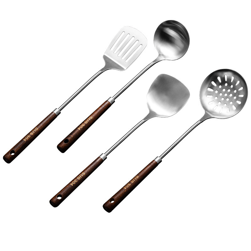 304ステンレス鍋シャベル調理器具セット延長木柄鍋シャベルキッチン家庭用炒めシャベルスプーンシャベルスプーン|undefined