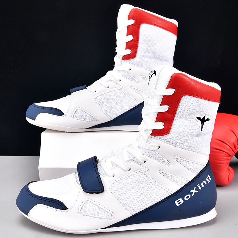 Explosiones transfronterizas para hombres adultos nuevos zapatos de boxeo zapatos de lucha libre resistentes al desgaste de color sólido de alta explosión zapatos de lucha libre de boxeo largo
