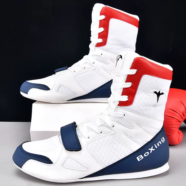 Cross-Border Adult Men's New Boxing Shoes, Wrestling Shoes, Wear-Resistant Solid Color High-Top Long-Tube Boxing Wrestling Shoes
