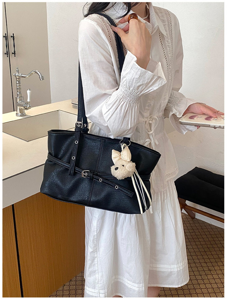 Túi nách nữ dáng hộp ngang phong cách đường phố, túi tote đeo vai đơn giản dung lượng lớn — Bạc không có mặt dây chuyền, Gạo trắng không có mặt dây chuyền, Màu cà phê Không có mặt dây chuyền, Màu hồng không có mặt dây chuyền chi tiết 19