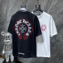 跨境高版本Chrome Hearts 克罗伈马蹄刺绣圆领短袖百搭休闲时尚潮