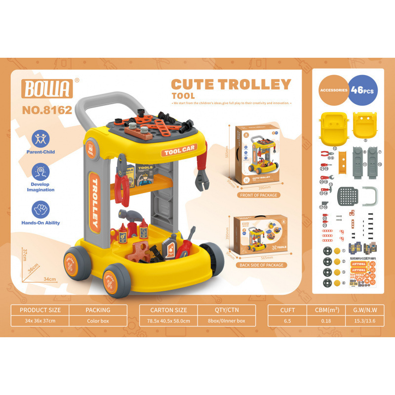 Transfronterizos niños simulación postres kits de atención médica herramientas de limpieza cubiertos de cocina carro juguetes