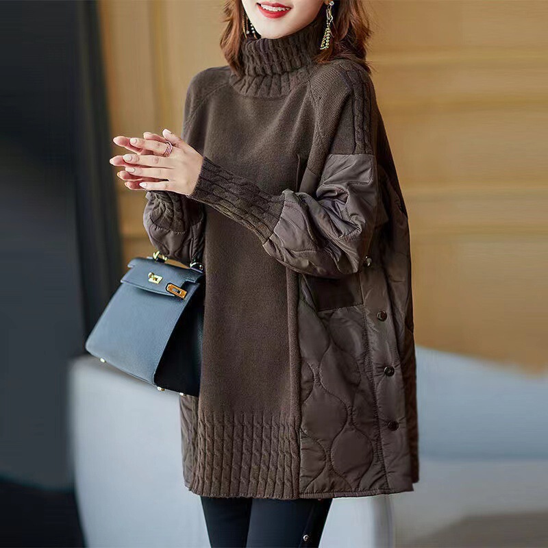 2025 Autumn and Winter New Style High-Neck Splicing Sweater Women's Korean Style Fashionable Loose Warm Jacket Design Niche 2025 Autumn and Winter New Style High-Neck Splicing Sweater Women's Korean Style Fashionable Loose Warm Jacket Design Niche
