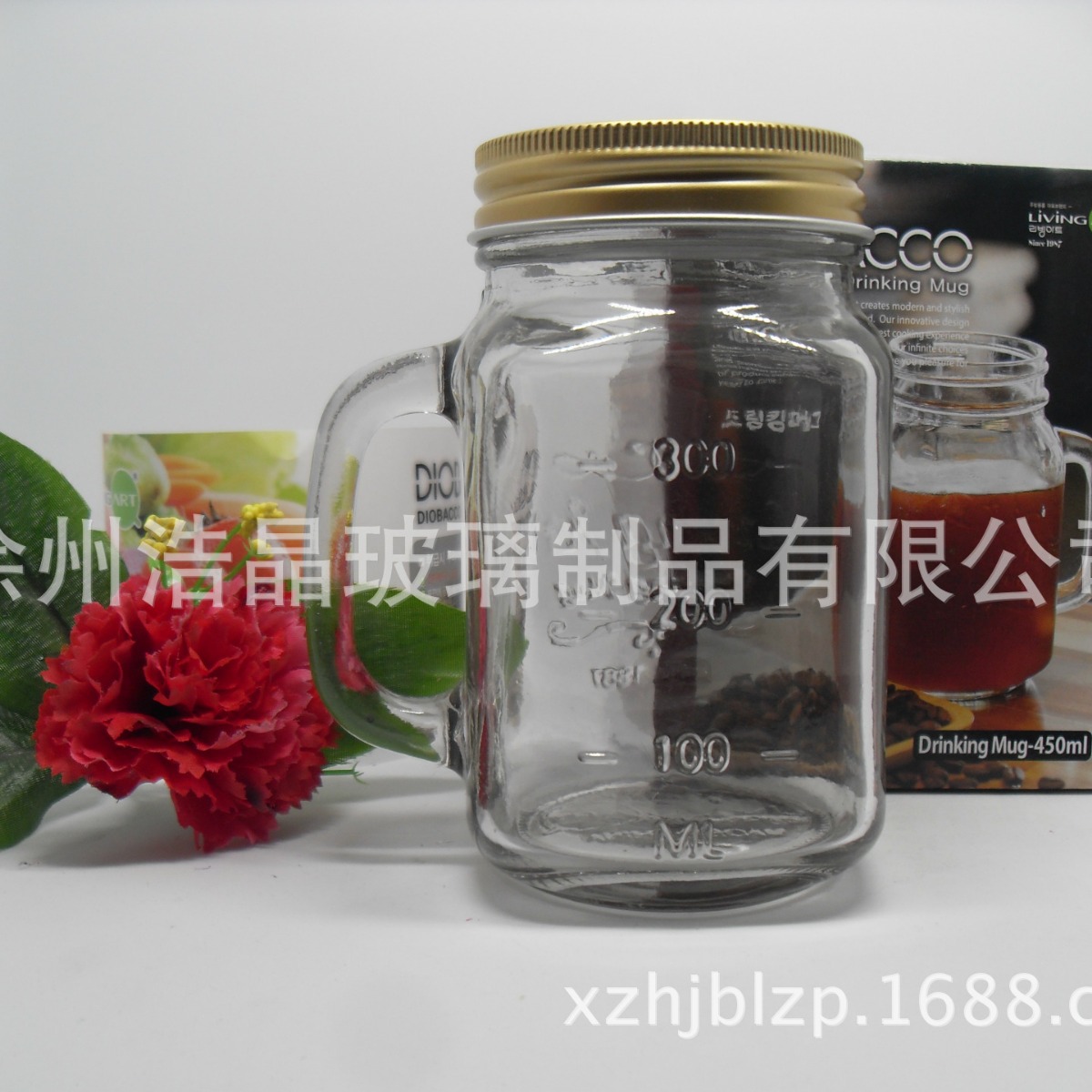 出口韩式手柄玻璃罐 新品密封罐头瓶 果醋果汁饮料杯 厂家