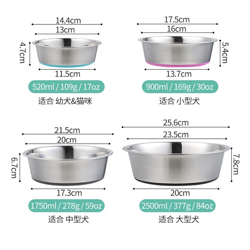 跨境热销不锈钢狗碗防打翻防滑底狗盆宠物食具饮水宠物碗猫碗