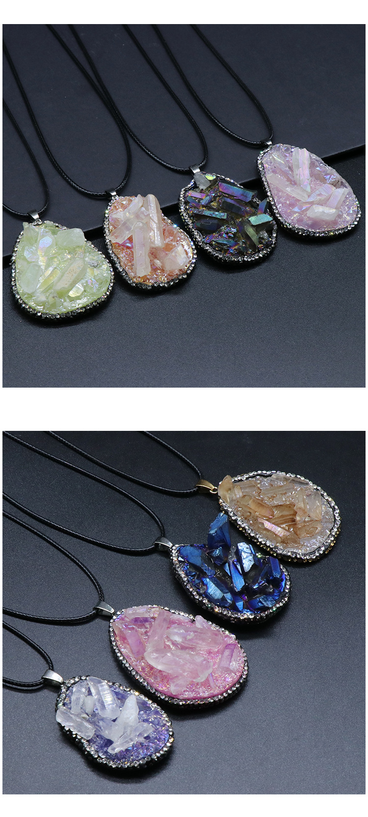 Resin Inlaid Rough Stone Pendant Diamond Crystal Column Rough Stone Electroplated Color Crystal Irregular Water Drop Necklace display picture 10