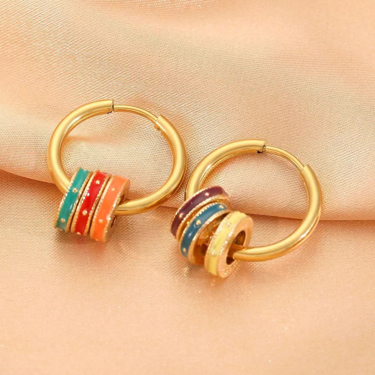 Color tassel niche design fashion retro matte rainbow drop glaze hoop earrings necklace a multi-wear women